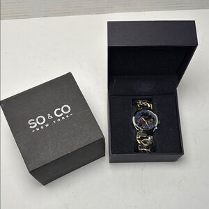 SO&CO New York NWT in Box Chain Link Wristband Gold Silver Water‎ Resistant
